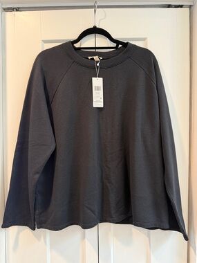 NWT - Eileen Fisher Womens Boxy Crewneck Sweatshirt - Black - Size L